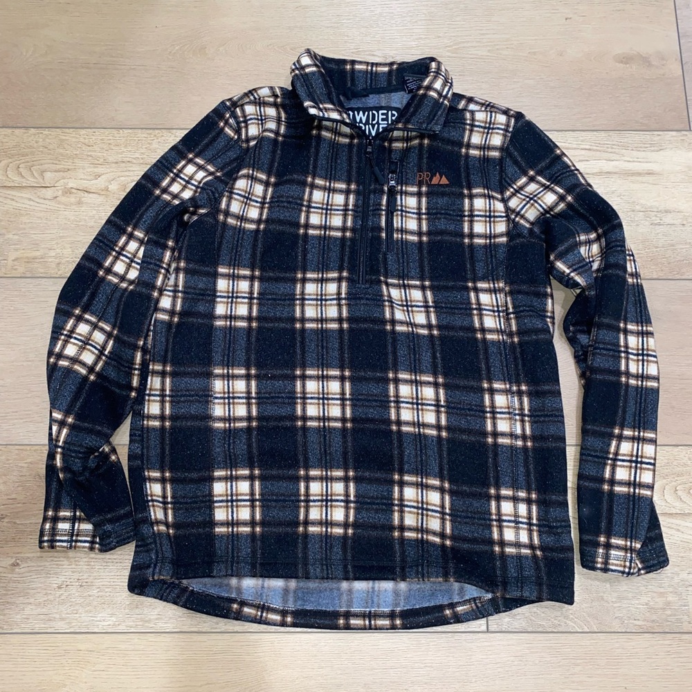 Powder River Outfitters Panhandle Fleece Large Plaid Quarter Zip Mens Pullover